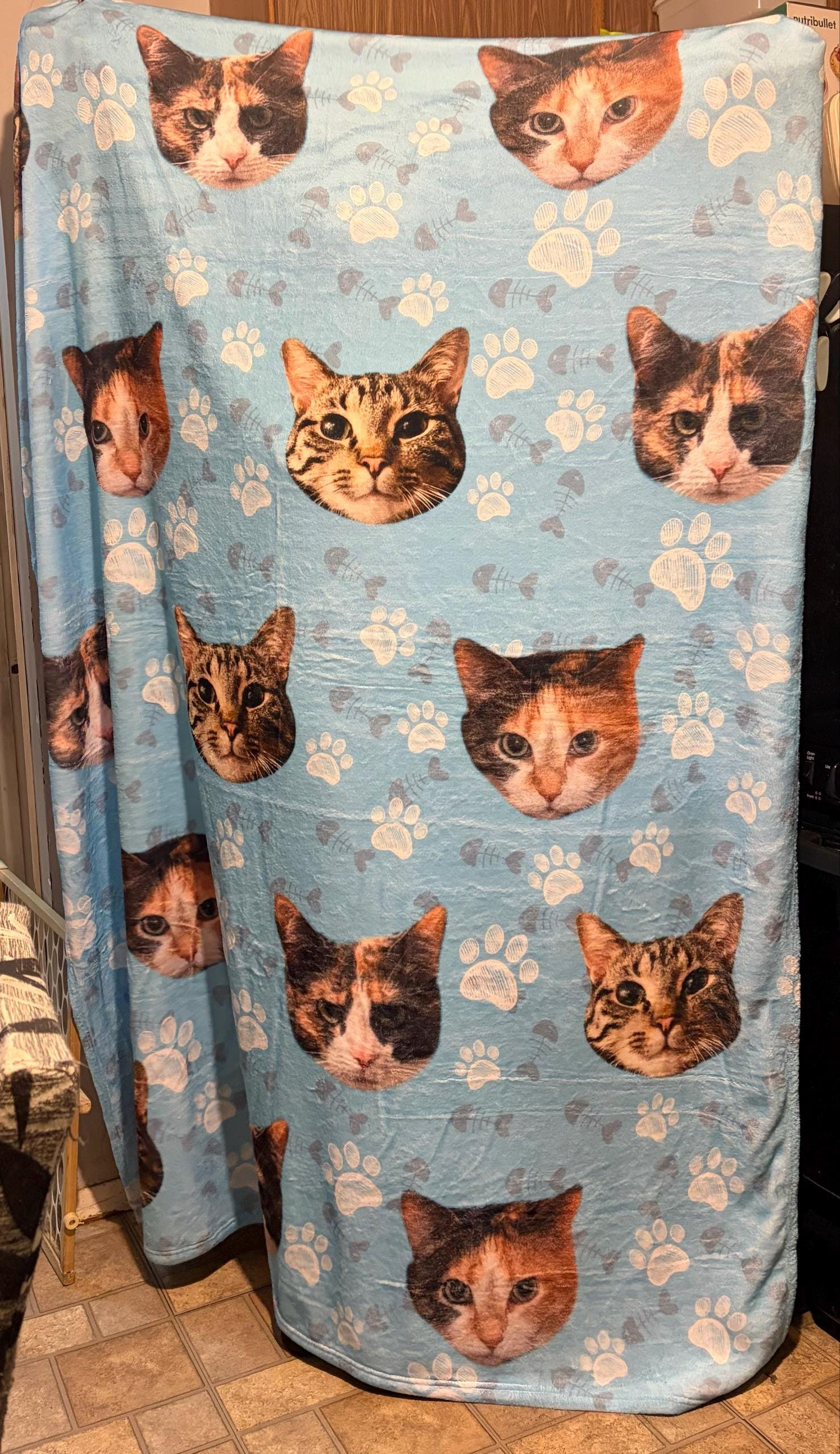 Custom Pet Picture Blanket, Personalized Face Blankets, Dog Cat Memorial Gifts, Christmas Gift