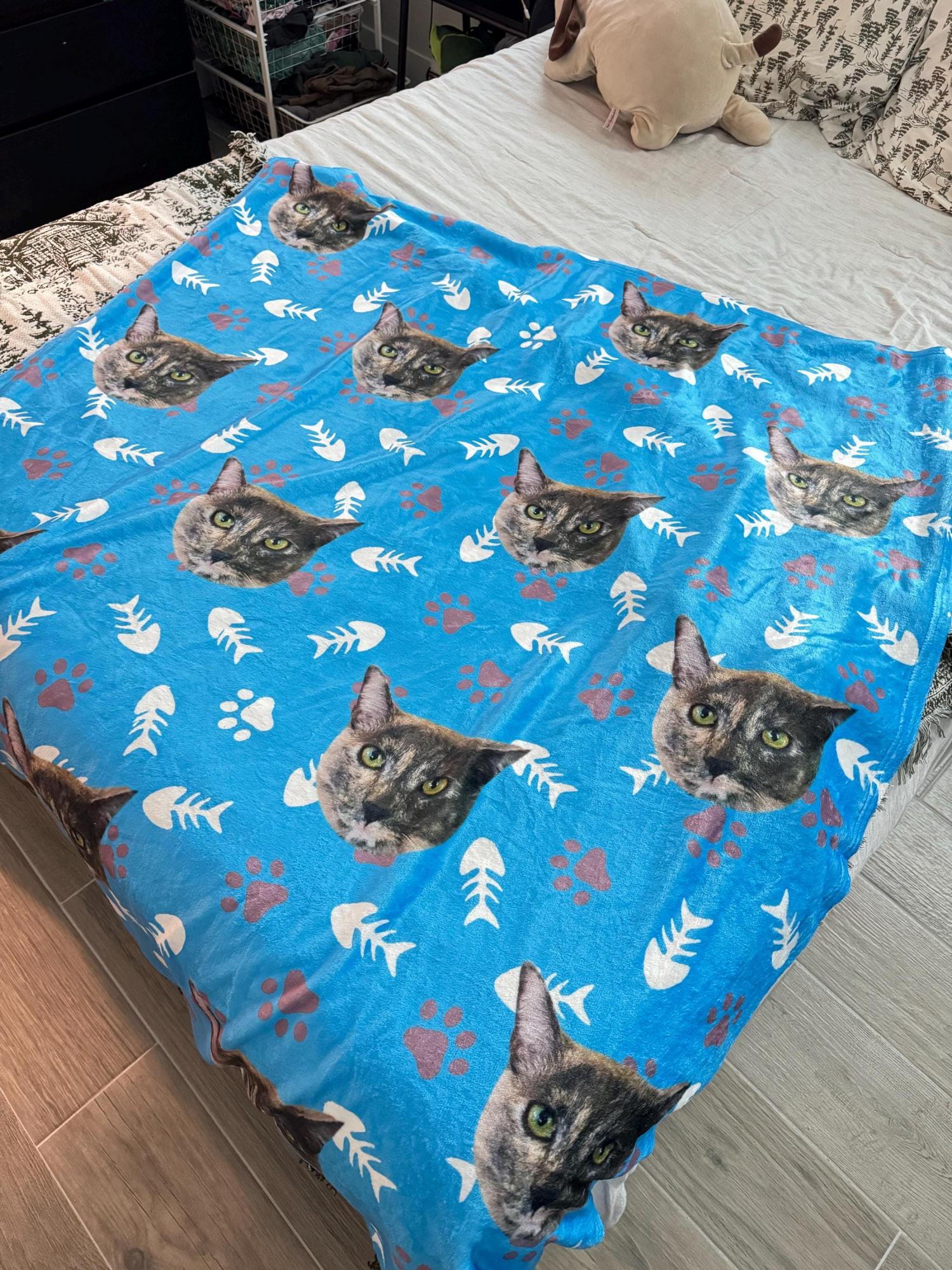 Custom Pet Picture Blanket, Personalized Face Blankets, Dog Cat Memorial Gifts, Christmas Gift