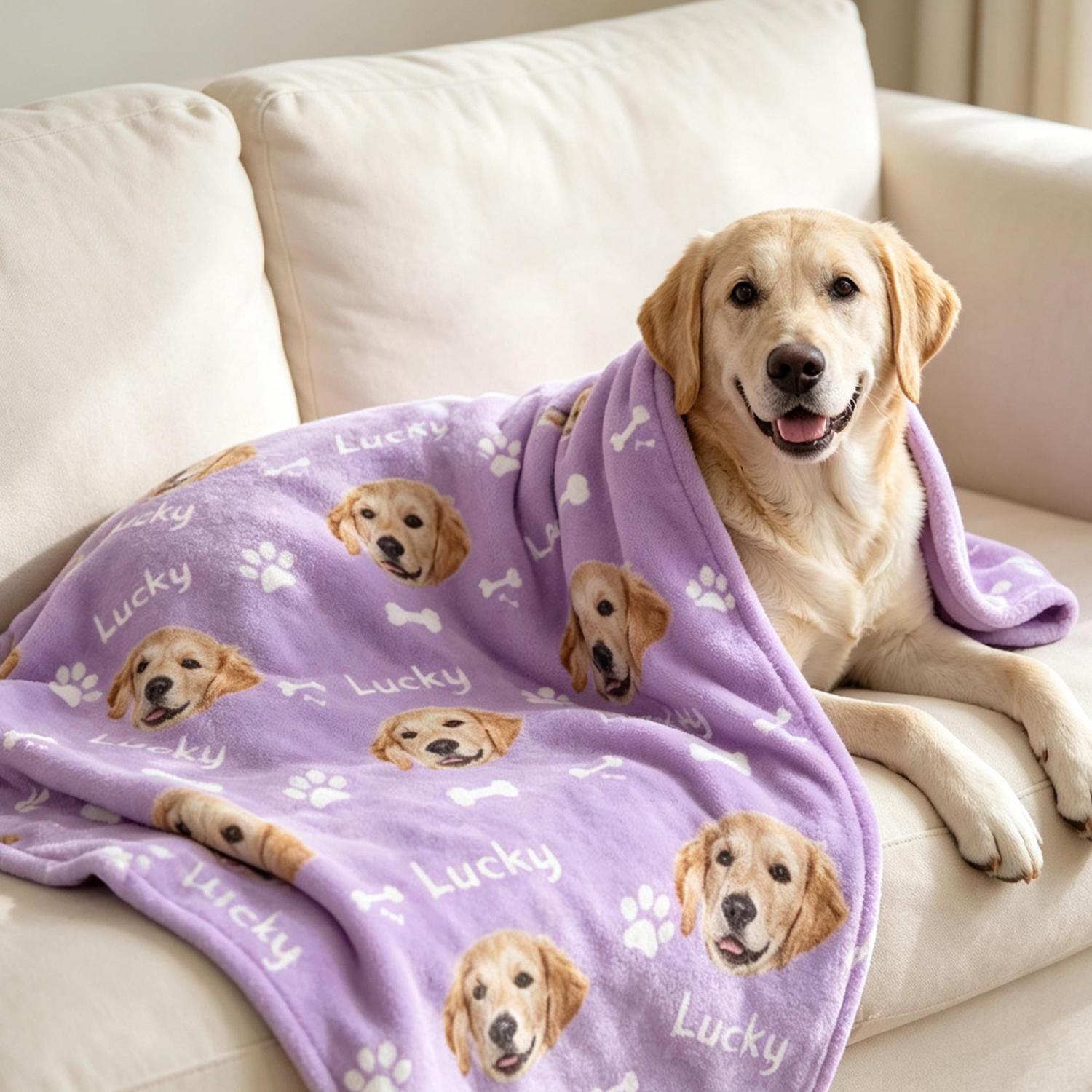 Custom Pet Picture Blanket, Personalized Face Blankets, Dog Cat Memorial Gifts, Christmas Gift