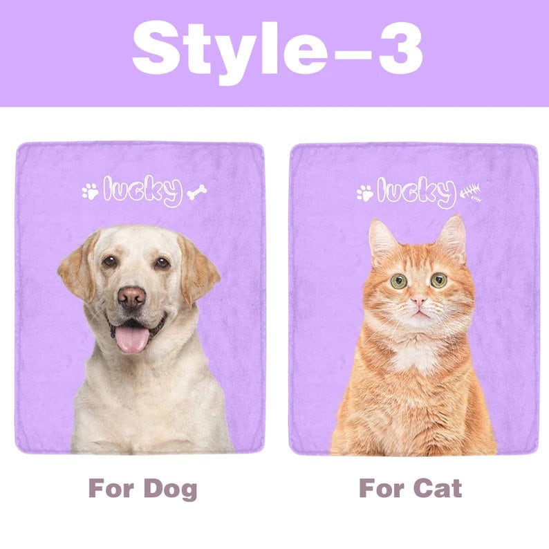 Custom Pet Picture Blanket, Personalized Face Blankets, Dog Cat Memorial Gifts, Christmas Gift
