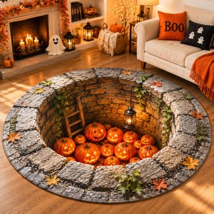 Halloween Pumpkin 3D Illusion Rug, 3D Halloween Vortex Rug, Spooky Gothic Floor Decor, Pumpkin Skeleton Illusion,  Halloween Gift,Home Decor