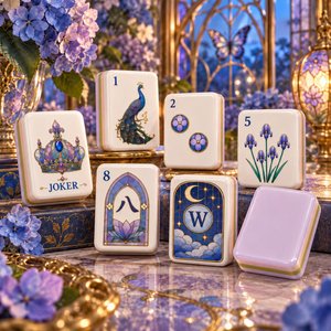 Elegant Purple Floral Design Peacock Mahjong Set, Luxury American Mahjong Tiles with Royal Garden Artwork, Birthday/Christmas Gift for Mahjong Lovers