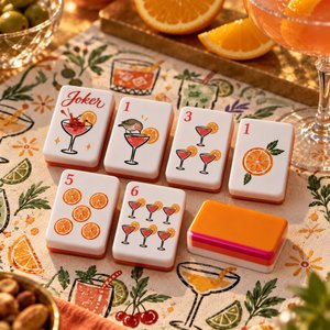 Orange Cocktail Mahjong Set, Tropical Summer American Mahjong Tiles, Colorful Resort Style Citrus Inspired Game Set, Birthday Gift for Mahjong Lovers