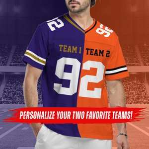 Personalized Half & Half Football Jersey with Name and Number, Split Team Shirt, Split Half Uniform, Game Day/Birthday Gift for Football Lovers