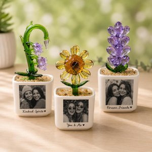 Personalized Photo Glass Desktop Ornament with Name & Picture Display Plaque, Transparent Tabletop Home Decor, Keepsake/Birthday Gift for Best Friends