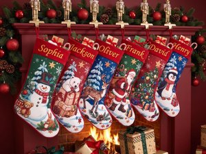 Personalized Vintage Needlepoint Christmas Stockings with Embroidered Name, Family Stockings, Home Decor, Christmas Gifts for Kids/Family